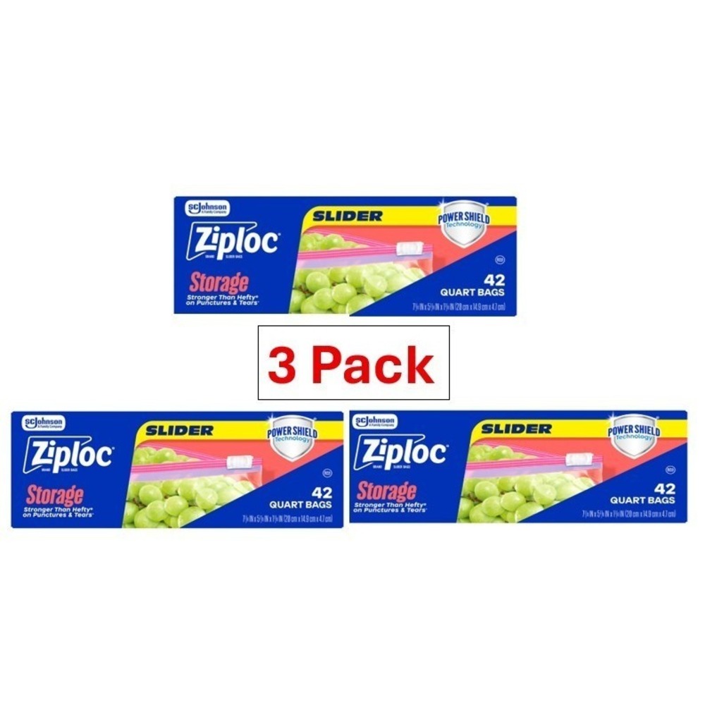 Ziploc Slider Storage Bag, Quart Value Pack, 42 Count (Pack of 3)